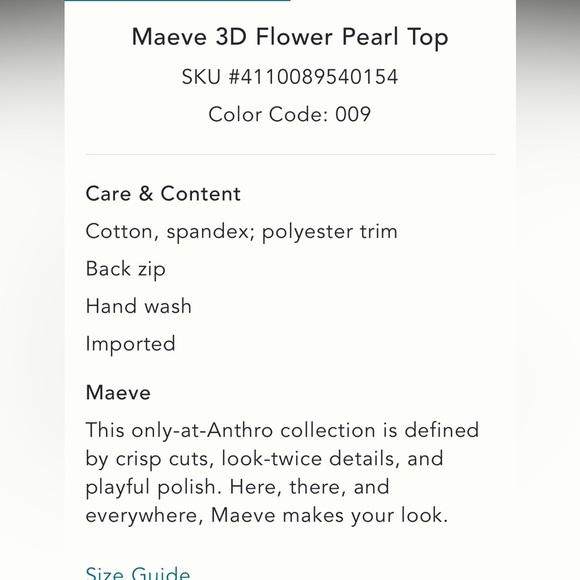 Anthropologie NWMaeve 3D Flower Pearl Top size S. - Picture 6 of 16